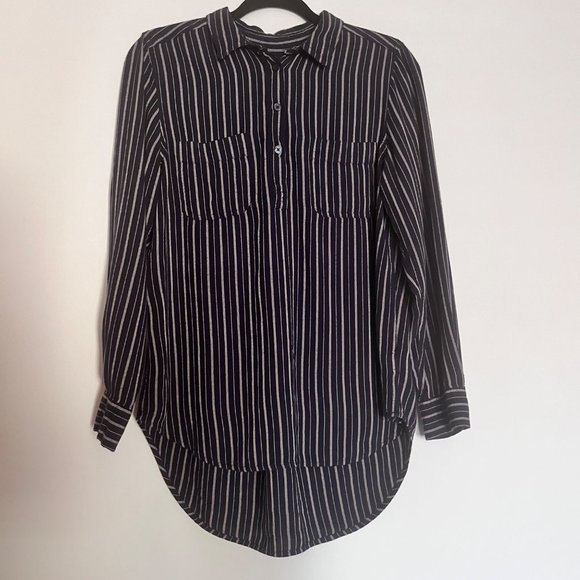 Universal Thread Womens Long Sleeve Blue Striped Collard Blouse Top Size M - Picture 1 of 6